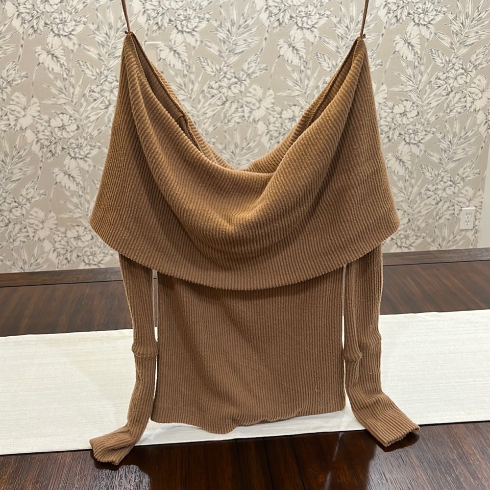 We The Free over the shoulder brown sweater